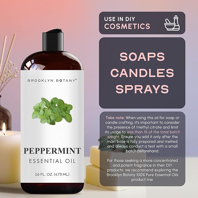 Brooklyn Botany Peppermint Essential Oil - Huge 16 Fl Oz - for Candle Making, Soap Making, Diffusers, and Aromatherapy