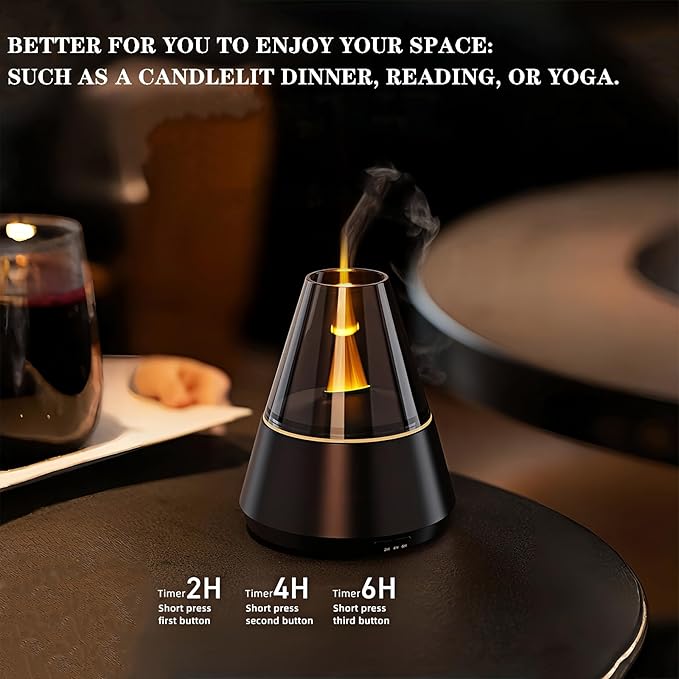 Candle Flame Essential Oil Diffuser, Aromatic air humidifier, 7-Color LED ultrasonic Aroma lamp with Timer Function, Suitable for Bedroom, Office, Yoga Room