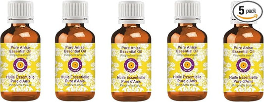 Deve Herbes Pure Anise Essential Oil (Pimpinella anisum) Steam Distilled (Pack of Five) 100ml X 5 (16.9 oz)