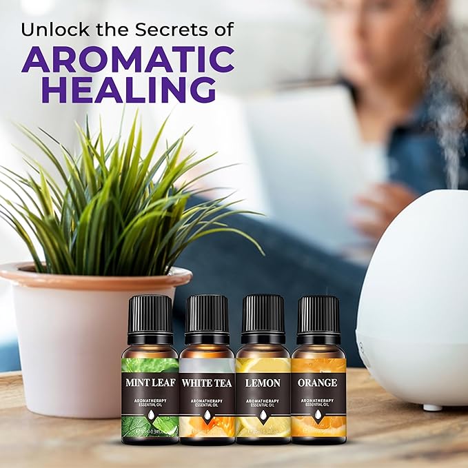 A CENTER Essential Oils Set Created for Humidifiers and Diffusers, Aromatherapy Diffuser Oils Scents, Essential Oil Kit for Home Use, Essential Oil Pack with Various Scents（8X10ML