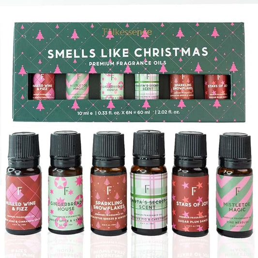 Folkulture Christmas Essential Oils for Diffuser for Home|Set of 6-2 Fl Oz | Fragrance Oils - Christmas Scents|Vanilla, Cinnamon, Pine & Eucalyptus | Gifts for Women