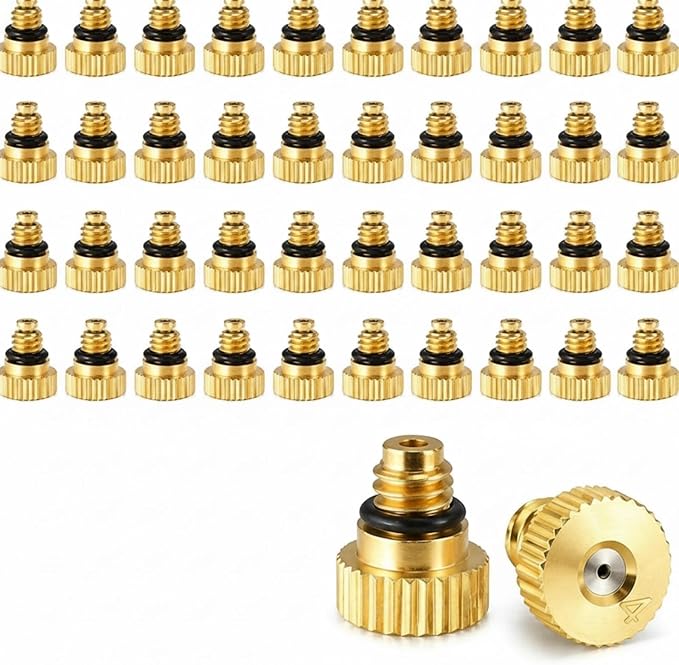 Hotop 40 Pieces Brass Misting Nozzle, Low Pressure Atomizing Mist Nozzle, 10/24 UNC Orifice Replacement Heads for Greenhouse Landscaping and Outdoor Cooling System (0.4 mm)