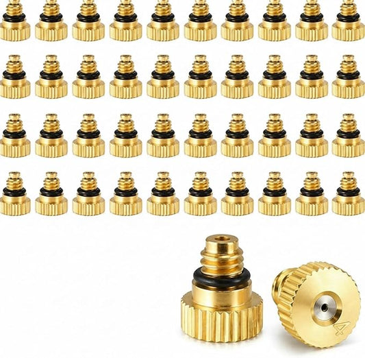 Hotop 40 Pieces Brass Misting Nozzle, Low Pressure Atomizing Mist Nozzle, 10/24 UNC Orifice Replacement Heads for Greenhouse Landscaping and Outdoor Cooling System (0.4 mm)