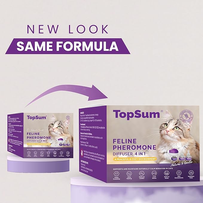 TopSum Cat Calming Pheromone Diffuser: Feline Pheromones Plug in for Stress, Along At Home, Spraying, Fighting, Scratching, Aggression & Excessive Meowing (Purple)
