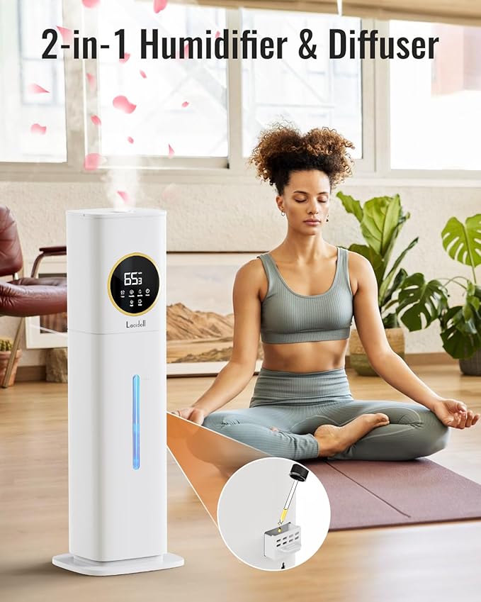 LACIDOLL Humidifiers for Bedroom 500 sq ft, 2.1Gal/8L Humidifier large room with Night Light & Essential Oil Diffuser, Top Fill Large Room Humidifiers for Home Baby Nursery Office Plants