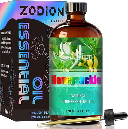 Honeysuckle Essential Oil, 4 fl oz (120ml) - ZODION Honeysuckle Fragrance Oil for Diffuser, Massage, Humidifier, DIY Candle, Soap Making, Home, Bath, Yoga