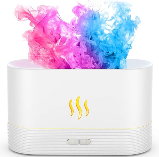 PIZAY Air Humidifier, Essential Oil Diffuser with Led Flame Light - 7 Colors, 180mL Capacity (8 Hours), Noiseless Operation, Auto-Off Protection - Perfect for Home Bedroom Office Gifts(White)
