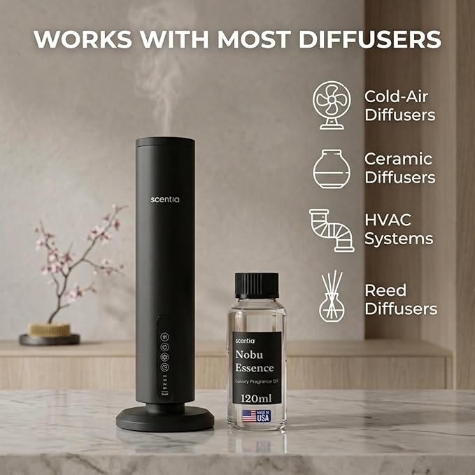 Scentia Nobu Essence Diffuser Oil Refill – Hotel Fragrance Oil Inspired by Nobu Hotel – 120 mL – Jasmine, Lily & Sandalwood Long-Lasting Scent for Ultrasonic & Waterless Diffusers, Made in USA