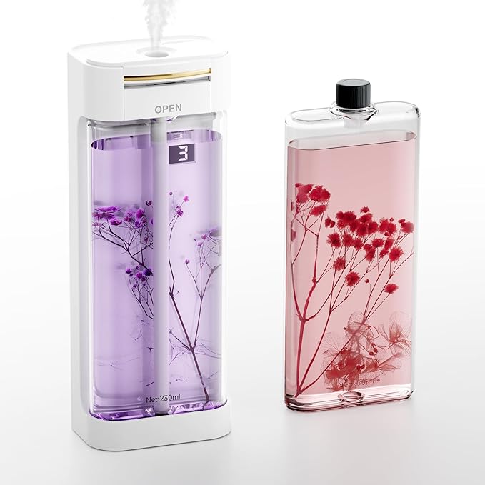 Waterless Essential Oil Diffuser with 2x230ml Refills (460ml Total), Portable Fragrance Diffuser for Home & Aromatherapy, Wall Mounted or Desktop Scent Machine, 4 Mist Modes