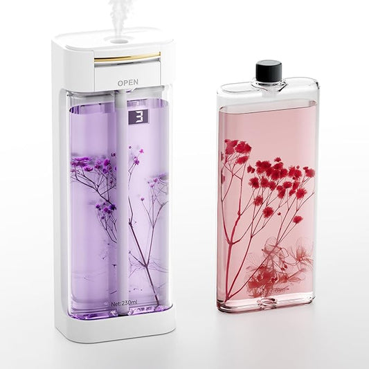 Waterless Essential Oil Diffuser with 2x230ml Refills (460ml Total), Portable Fragrance Diffuser for Home & Aromatherapy, Wall Mounted or Desktop Scent Machine, 4 Mist Modes