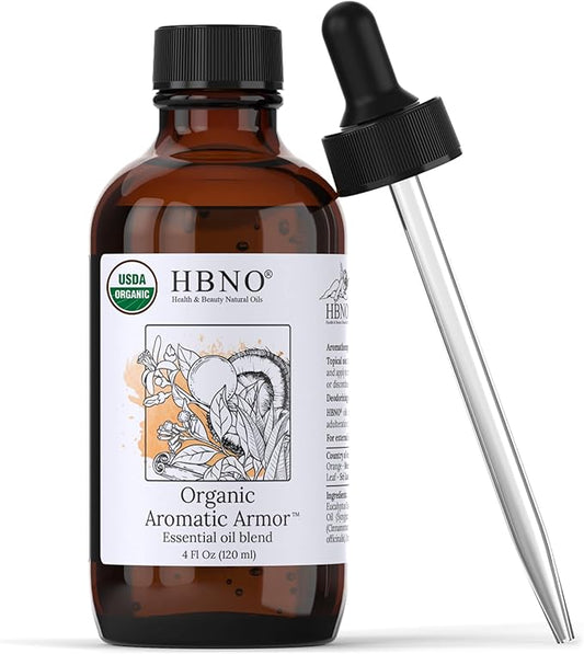 HBNO Organic Aromatic Armor Blend (Comparable to Thieves) - 4 oz (120ml) Value Size - Natural Essential Oil Blend - Perfect for Cleaning, Aromatherapy, DIY, Soap and Diffuser