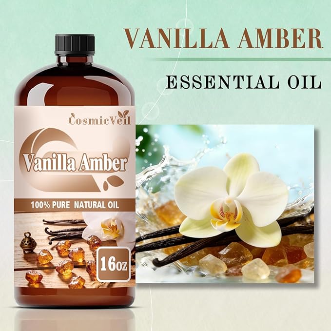 Vanilla Amber Essential Oil 16 Fl Oz (480Ml) Fragrance Oil Vanilla Amber Oil for Aroma Diffuser,Humidifier,Home Fragrance,Spa,Cleaning,Body Care,Massage,Yoga,DIY Candle