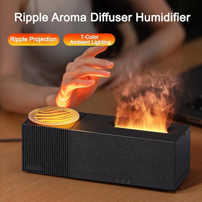 Flame Aroma Diffuser with Starry Sky Projection, Essential Oil Diffuser,150ml Humidifier with Remote Control,Timer,Waterless Auto Shut-Off for Home Office Bedroom