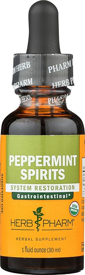Herb Pharm Peppermint Spirits Liquid Extract: Organic Herbal Digestion Support | Mentha piperita Tincture | Fast-Absorbing for Occasional Nausea & Upset Stomach Support, Up to ~3 Week Supply, 1 oz*