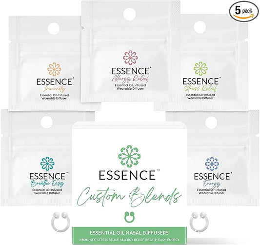 HONÉ Essence Nasal Diffuser Custom Blends Bundle – Essential Oil Silicone Nose Rings for Energy, Immunity, Stress & Allergy Relief – Wearable Aromatherapy for Daily Wellness & Relaxation