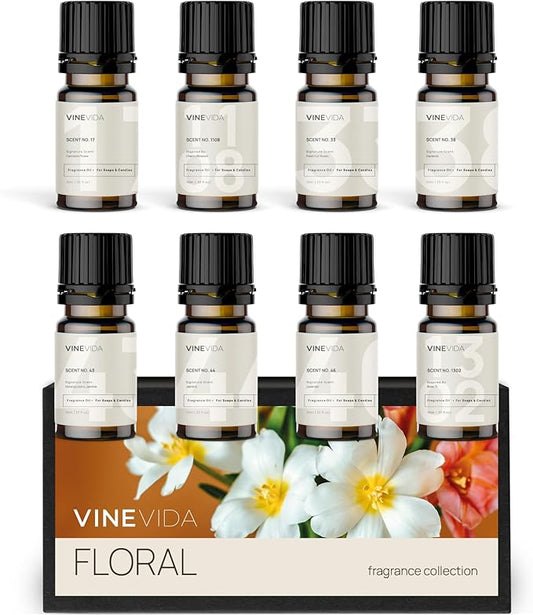 VINEVIDA [Set of 8] Floral Scents for Candle Making, Made in USA Candle Fragrance Oil, Soap Making Essential Oils, Diffuser Oil Scents