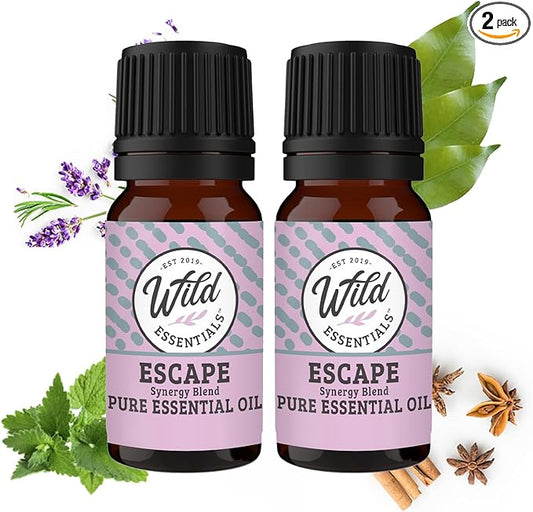 Wild Essentials Escape 100% Pure Essential Oil Synergy Blend 2 Pack 10ml, Therapeutic Grade Daydream Break! Use for Anger, Frustration, Stress, Meditative Power Oil, Made in The USA