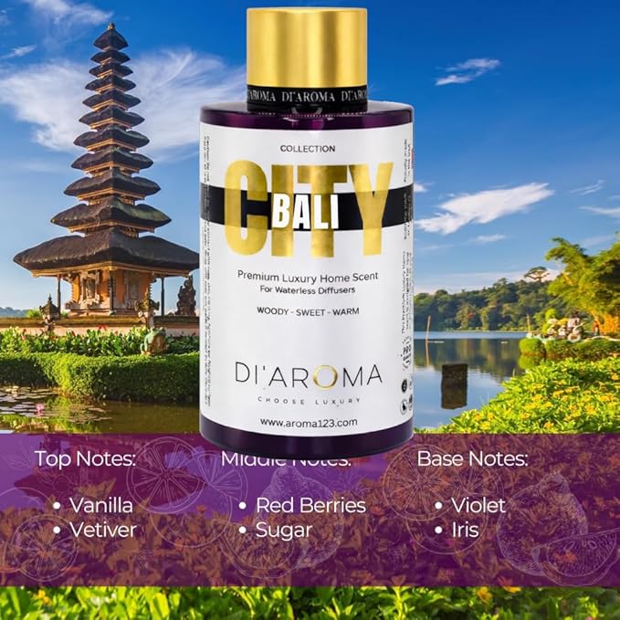 Di'Aroma Bali Aroma Oil Blend 120ml – Premium Diffuser Oil for Home, Waterless & Essential Oil Diffusers, Long Lasting Home Fragrance, City Collection, Made in USA (120ml, Bali)