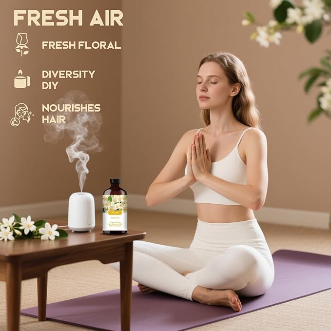 Jasmine Essential Oil – MLYNKL Jasmine Oils 4.33 fl oz for Diffusers, Humidifiers, Massage, DIY Candles, Soap, Cleaning, Home, Yoga, Office, Gifts - 130 ml
