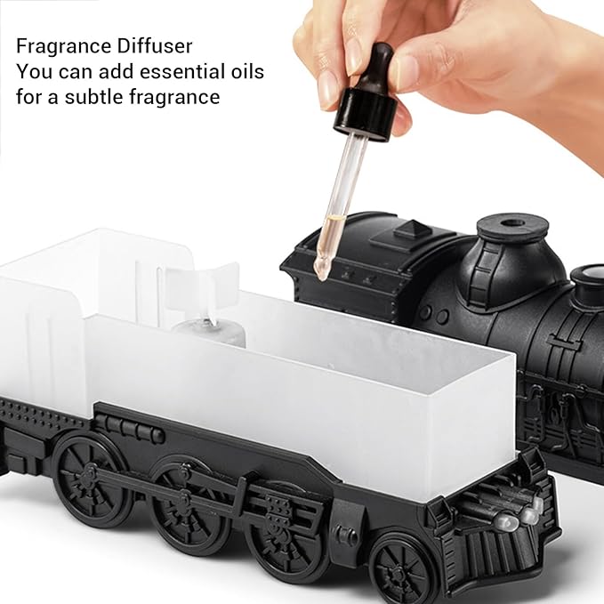 300ML Essential Oil Diffuser, Aromatherapy Diffuser Cool Mist Humidifier with Night Light, Dual Spray Modes Train Humidifier, Train Diffusers for Bedroom Office Desktop (Black)