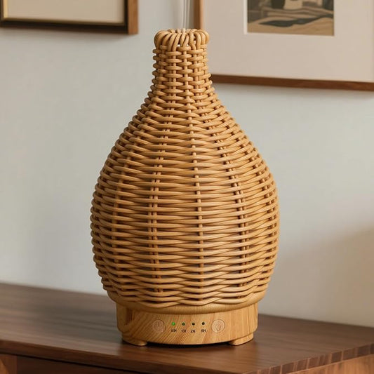 Essential Oil Diffuser Diffuser -Aromatherapy Diffuser for Essential Oils with Timer and 7 Colors LED Light Ultrasonic Diffuser with Auto Shut-Off, Home Office Decor&Gift（Handwoven）