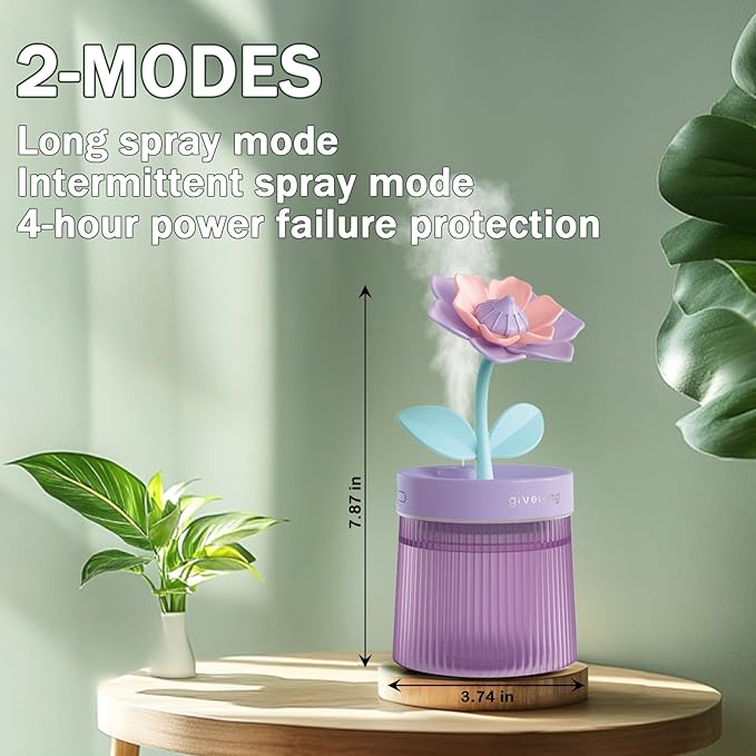Cute Mini Humidifier 320mL Cool Mist Humidifie mute with 2 Mist Modes,for Home/Nursery/Office,Portable Mini Air Moisturizer,rechargeable mini humidifier(Gardenia green)