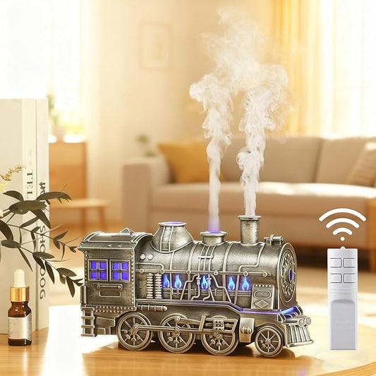 Train Diffuser, 2026 New 300ML Large Capacity Train Humidifier with Dual Cool Mist Outlets, Train Oil Diffuser with 2-Color LED, Remote Control, Auto-Off, Quiet for Bedroom Office (Silver, Remote)