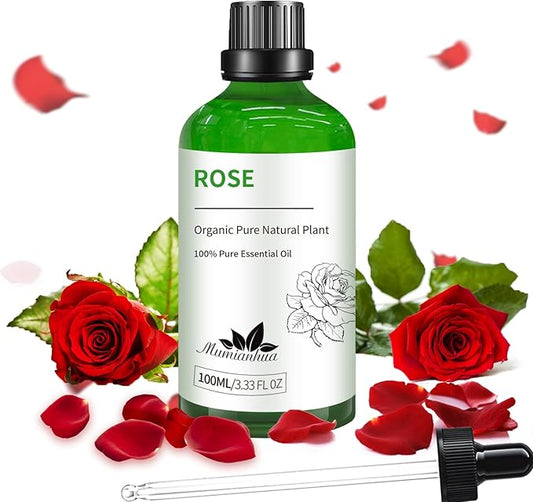 Rose Essential Oil,Pure Rose Oil for Reed Diffuser, Aromatherapy, Skin, Hair, Evening Relaxation &Pillow Spray, Mumianhua Natural Floral Aroma for Bedtime, Calming, Soap Candle Making 3.38 Fl Oz