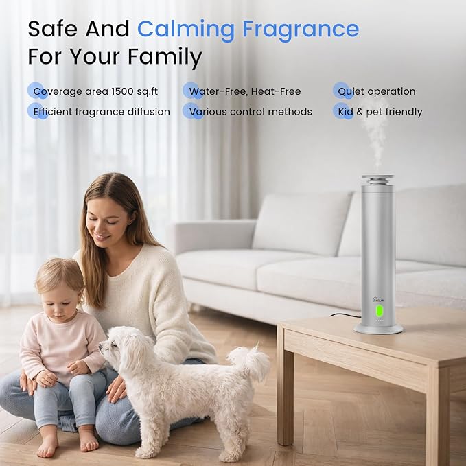 Hotel Collection Diffuser Machine,1500 Sq Ft,USB Plug-in & Rechargeable,Remote,Whisper-Quiet,Aluminum,Waterless Essential Oil Diffuser- Matte Silver