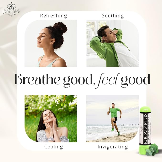 SniffElixir Nasal Stick Inhaler, Vapor Inhaler for Sinus Relief, Nasal Inhaler Stick, Eucalyptus Essential Oil Inhaler for Clear Breathing, Organic Cooling Aroma