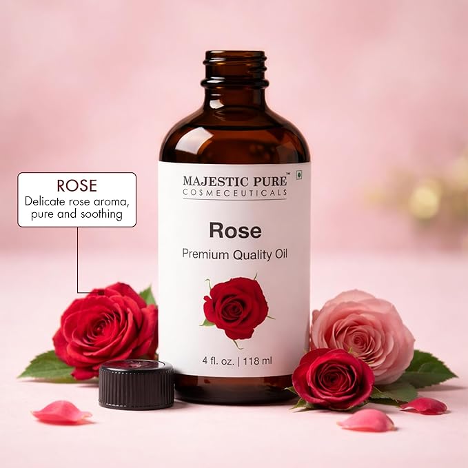 Majestic Pure Rose Premium Essential Oil 4 Fl Oz for Diffusers, Humidifiers, Massage, DIY Candles, Soap, Cleaning, Home, Yoga, Office, Gifts - 118 ml