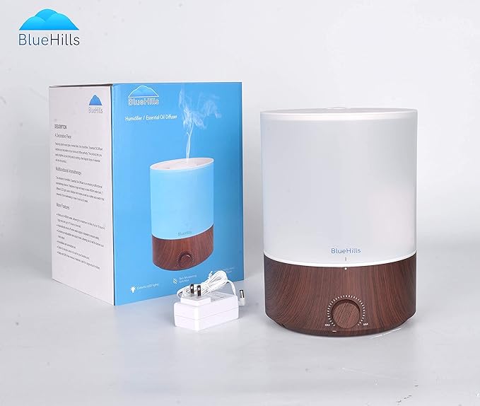 BlueHills Premium 4000 ML Set of 2 Gallon Large Essential Oils Diffusers for Big Rooms High Mist Output XL Capacity Adjustable Cool Mist Great Gift – Value 2 Pack Dark Wood Grain