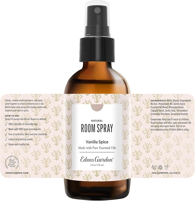 Edens Garden Vanilla Spice Aromatherapy Room Spray – Natural Essential Oil Air Freshener for Home, Fall & Holiday Season, Calming Long-Lasting Scent, 4 fl oz (118 ml)