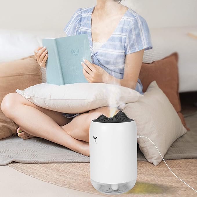 260ml USB Desktop Humidifier, Mini Air Diffuser with Night Light, Quiet Mist Humidifier for Home Office, One - Button Dual Mist Mode, Leak - Proof Design (White)
