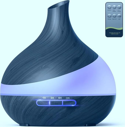 HJTHJT 500ML Essential Oil Diffuser: Aroma Diffuser with Remote Control for Hotel Spa Yoga Room - Humidifiers for Bedroom with 14 Colors LED Night Light(Black-Blue)