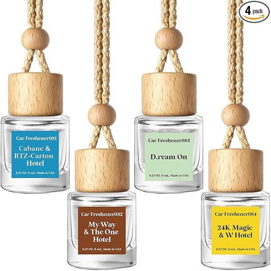HoogaLife Car Air Freshener Diffuser 4 Pack Hanging Car Freshener for Women - 24.K Magic & W. Hotel ＆ Cabane & Rltz. CarIton Hotel ＆ Droam 0n & Westln Hotels ＆ M.y Way & The 0ne Hotel Fragrance Oil