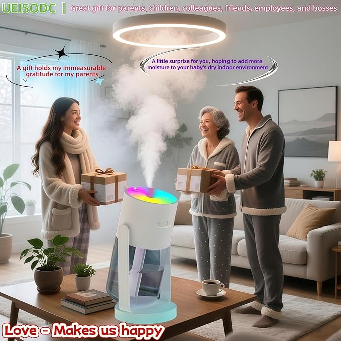 Bedroom LED Humidifier, SPA Essential Oil Diffuser, USB Car Aromatherapy Diffuser, with Auto-Shutoff, Rotatable Design, Quiet Operation, Easy Filling, and Eco-Friendly Cleaning