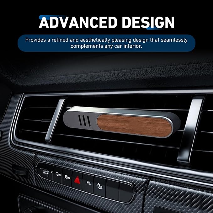 2PCS Car Air Freshener Diffuser, Natural Walnut Vent Diffuser with 6 Refill Unscent Fiber Sticks, Wood Metal-plated Premium Car Odor-absorbing Accessories, for Most Vehicles