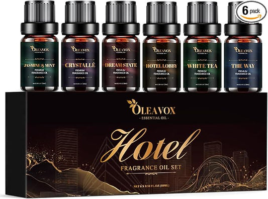 Hotel Diffuser Oils Gift Set, Essential Oils for Diffusers for Home, Luxury Fragrance Oil Set, Candle & Soap Making Scents, Jasmine & Mint, White Tea, The Way, Dream State, Hotel Lobby, Crystallé