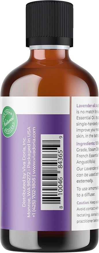 Viva Doria Lavender Essential Oil, 100% Pure, Natural Essential Oil, Undiluted, for Aromatherapy | Food Grade, 118 mL (4 Fluid Ounce)