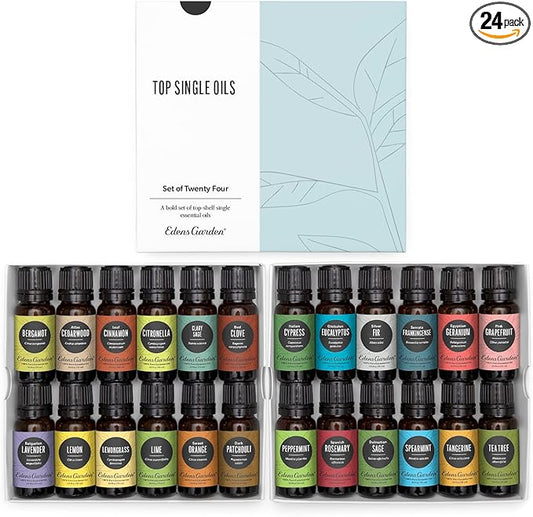 Edens Garden Essential Oils Top 24 Set – 100% Pure Therapeutic Grade, Undiluted, Natural Aromatherapy Scents Kit for Diffusers, Massage & Yoga – Relaxing Holiday Gift for Men & Women, 10 ml/ 24 Pack