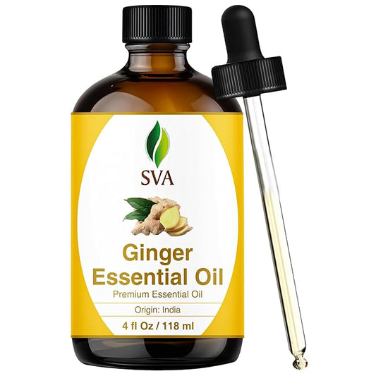 SVA Ginger Essential Oil – 4 Fl Oz – 100% Natural Ginger Oil - for Diffuser, Hair Care, Face, Skin Care, Aromatherapy, Scalp and Body Massage, Soap and Candle Making – with Dropper