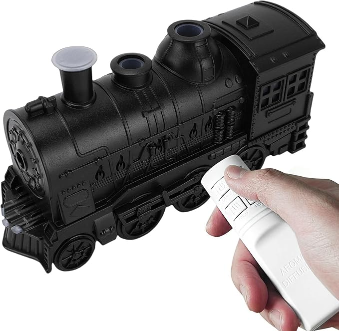 300ML Essential Oil Diffuser, Aromatherapy Diffuser Cool Mist Humidifier with Night Light, Dual Spray Modes Train Humidifier, Train Diffusers for Bedroom Office Desktop (Black)