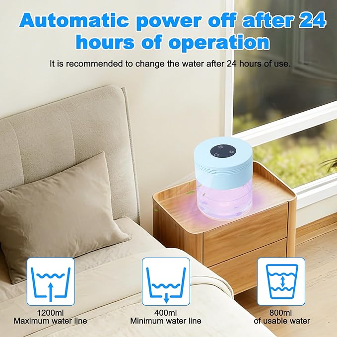 Water Air Purifiers for Home, Water Based Air Purifiers, Quiet 3-Speed Air Washer Aroma Diffuser, 8-Color Light Air Revitalizer, 24H Auto Shut-off Humidifier for Bedroom, Office, Living room, Pet,Blue