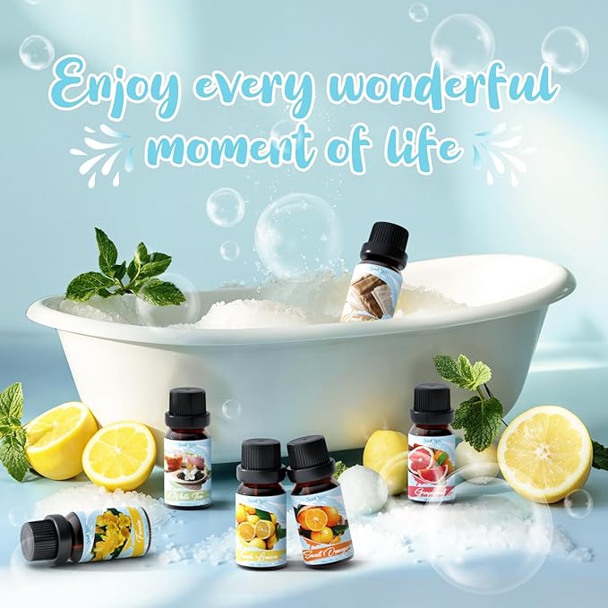 Soulorigin Housekeeping Fragrance Oils Set, Essential Oil Gift Set for Diffuser, Clean Scent Diffuser Oil, Use with Wool Dryer Balls - Lemon, Sweet Orange, White Tea, Fresh Linen, Freesia, Grapefruit