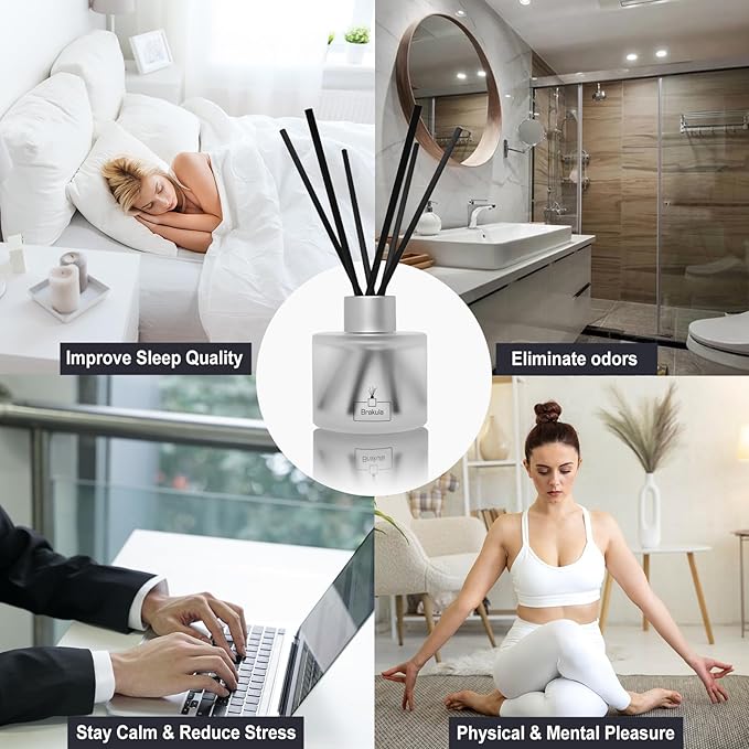 Brakula Reed Diffuser Set, 100ml Bamboo & White Tea Scented Essential Oil Diffuser, Home Fragrance for Living Room, Bathroom, Office