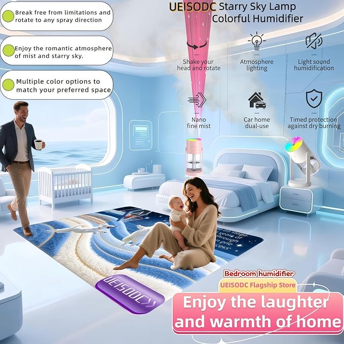 UEISODC bedroom humidifier, desktop USB humidifier, car air freshener, relieves tight skin, cough, nasal congestion, allergies and dry air，With automatic shutdown, silent operation