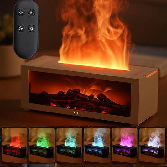 Fireplace Oil Diffuser, Mini Fireplace Diffuser, Flame Fireplace Aromatherapy Diffuser, Flame Aroma Humidifier Diffuser with Remote, Timer and Auto-Off for Home Room Office (White)