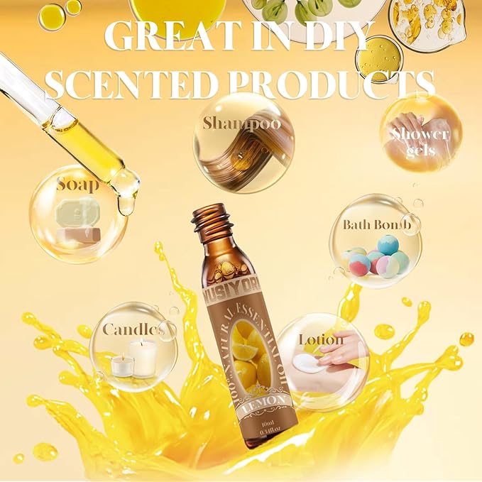 Lemon Essential Oil 10ML - 100% Pure and Natural Therapeutic Grade Oils for Aromatherapy Diffuser - 0.34 Fl Oz/Lemon