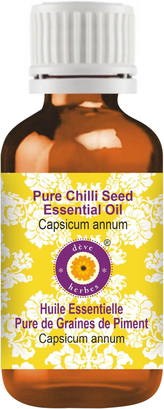 Deve Herbes Chilli Seed Essential Oil (Capsicum annum) Pure | Non-Sticky | Non-Greasy | Lightweight | Men & Women | All Skin Types | Steam Distilled 30ml